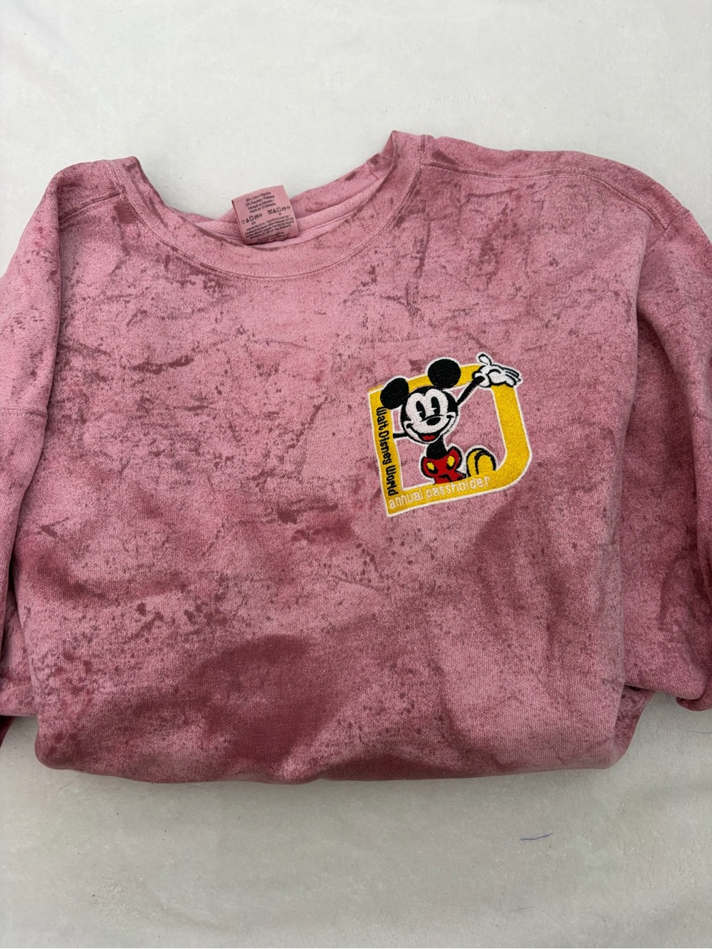 Embroidered Annual Passholder Mickey Mouse Pink Crewneck Sweatshirt